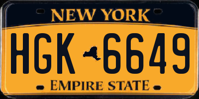 NY license plate HGK6649