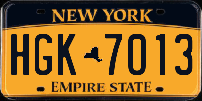 NY license plate HGK7013