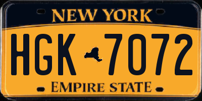 NY license plate HGK7072