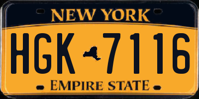 NY license plate HGK7116