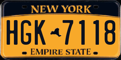 NY license plate HGK7118