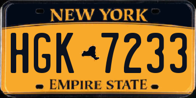 NY license plate HGK7233