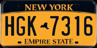 NY license plate HGK7316