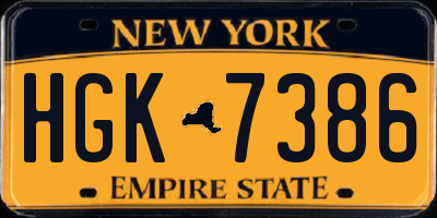 NY license plate HGK7386