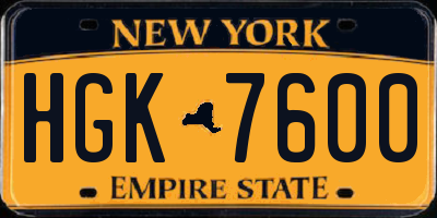 NY license plate HGK7600