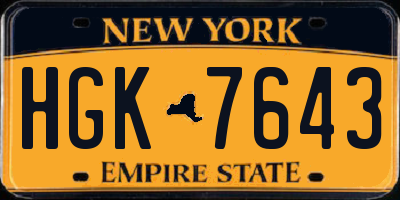 NY license plate HGK7643