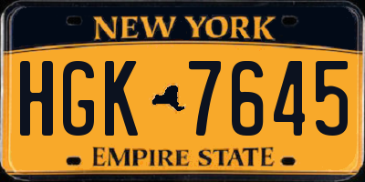 NY license plate HGK7645
