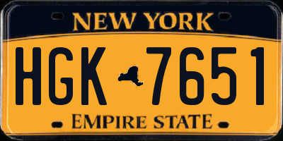 NY license plate HGK7651