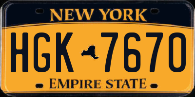 NY license plate HGK7670