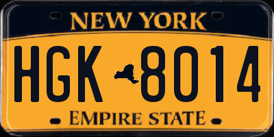 NY license plate HGK8014