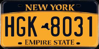 NY license plate HGK8031