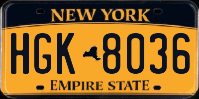 NY license plate HGK8036