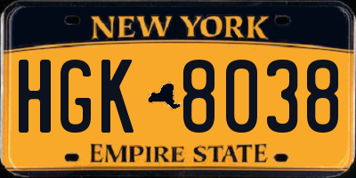 NY license plate HGK8038