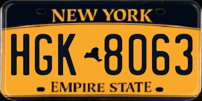 NY license plate HGK8063