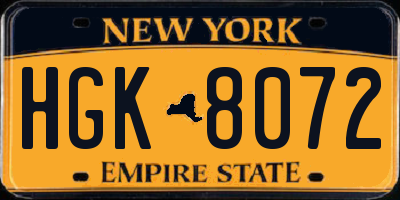 NY license plate HGK8072