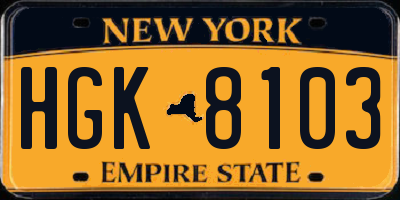 NY license plate HGK8103