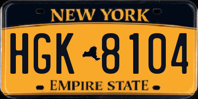 NY license plate HGK8104
