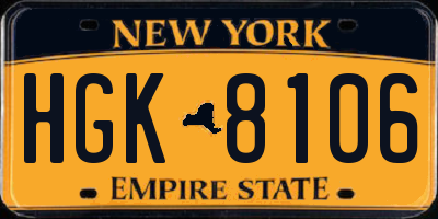 NY license plate HGK8106