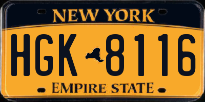 NY license plate HGK8116