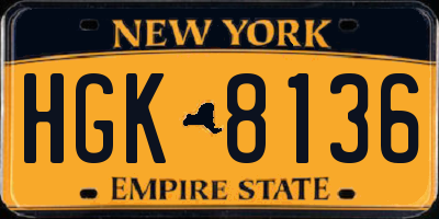 NY license plate HGK8136