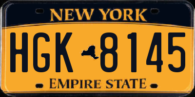 NY license plate HGK8145