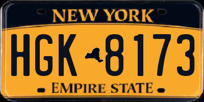 NY license plate HGK8173