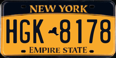 NY license plate HGK8178