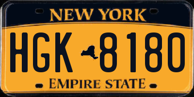 NY license plate HGK8180