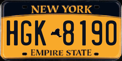 NY license plate HGK8190