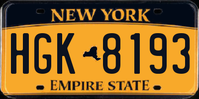 NY license plate HGK8193