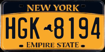 NY license plate HGK8194