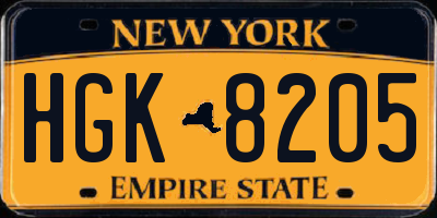 NY license plate HGK8205