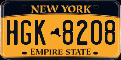 NY license plate HGK8208