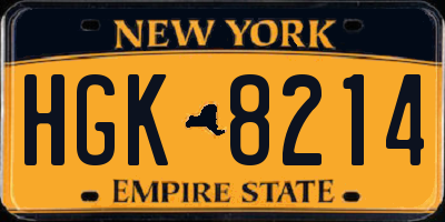 NY license plate HGK8214