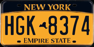 NY license plate HGK8374