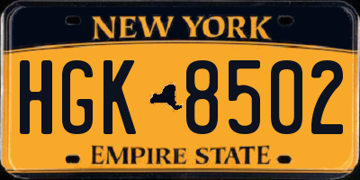 NY license plate HGK8502