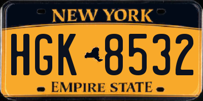 NY license plate HGK8532