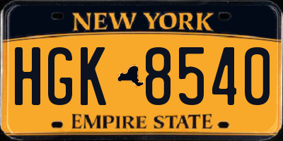 NY license plate HGK8540