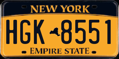 NY license plate HGK8551