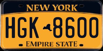 NY license plate HGK8600