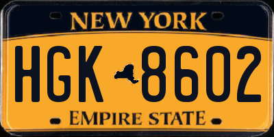 NY license plate HGK8602