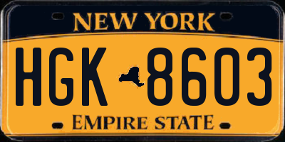NY license plate HGK8603