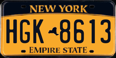 NY license plate HGK8613