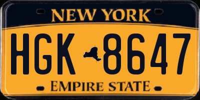 NY license plate HGK8647