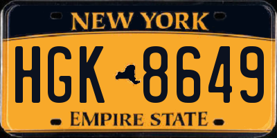 NY license plate HGK8649