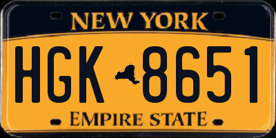 NY license plate HGK8651