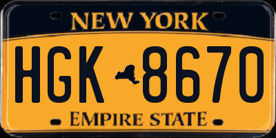 NY license plate HGK8670