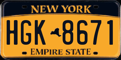 NY license plate HGK8671