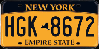 NY license plate HGK8672