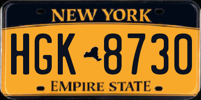 NY license plate HGK8730